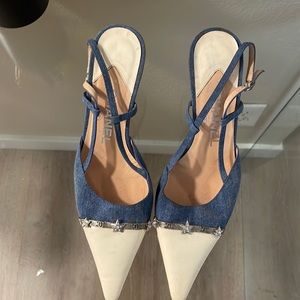 CHANEL Denim & Crystal Slingback Heels